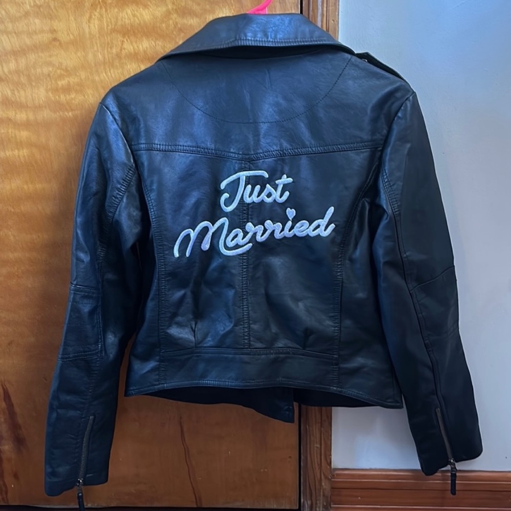 Davids Bridal ”just married” faux leather jacket